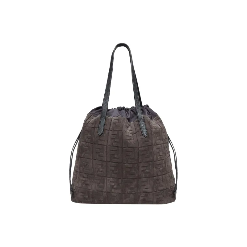 FENDI Calfskin One Shoulder Handbag Large Size Men's Gray-2