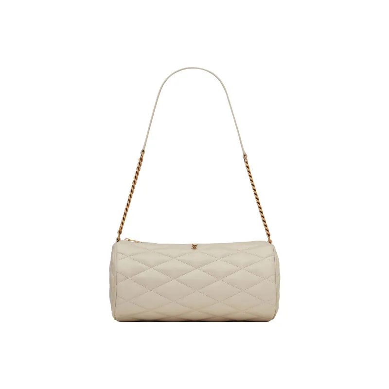 SAINT LAURENT Sheepskin Cylinder Bag Shoulder Bag Handbag Shoulder Bag Small Size Women's White-0