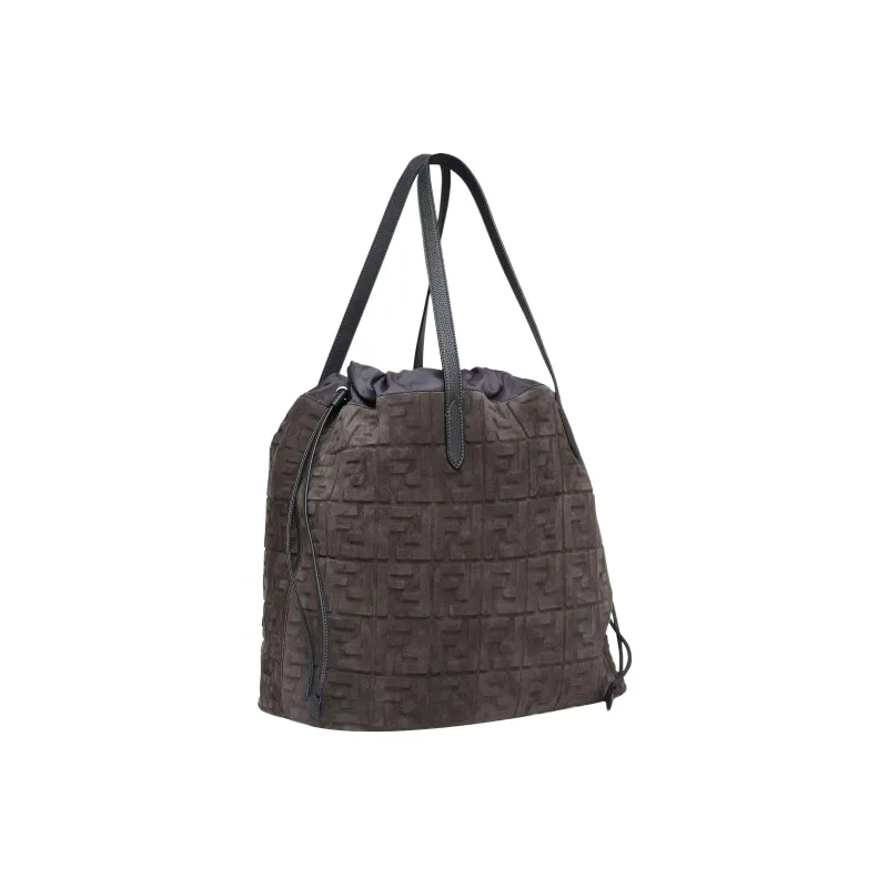 FENDI Calfskin One Shoulder Handbag Large Size Men's Gray-1