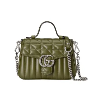 GUCCI Leather Messenger Bag Shoulder Bag Crossbody Bag Handbag Mini Women's Grass Green