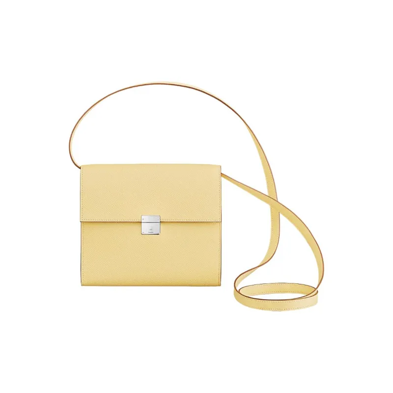 HERMES Clic Mysore Goat Skin Handheld Shoulder Bag Crossbody Bag Women's 1Z Little Chicken Yellow With Nata Cream White-0