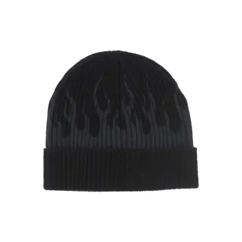 Vision Of Super Flame-embroidered Rib-knit Beanie