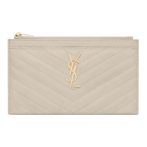 SAINT LAURENT CASSANDRE Calfskin Clutch Women's Vintage White