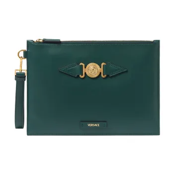 FANSIZHE VERSACE Cow Leather Zip Closure Coin Purse Clutch Men's Green
