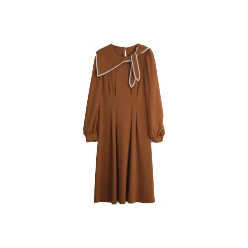 Olrain Long-Sleeved Dresses Women's Burnt Orange