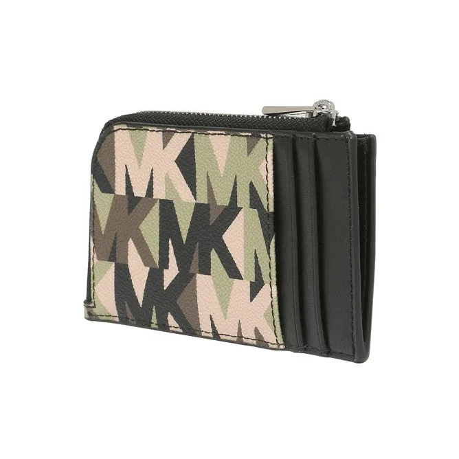 MICHAEL KORS MK Cooper Coated Canvas With Patchwork Card Holder Wallet Men's Olive Green Print-3