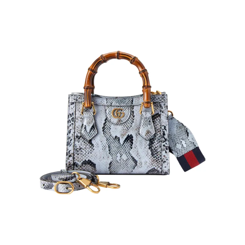GUCCI Diana Python Skin Tote Bag, Shopping Bag, Crossbody Bag, One Shoulder Handbag Mini Women's Sky Blue-2