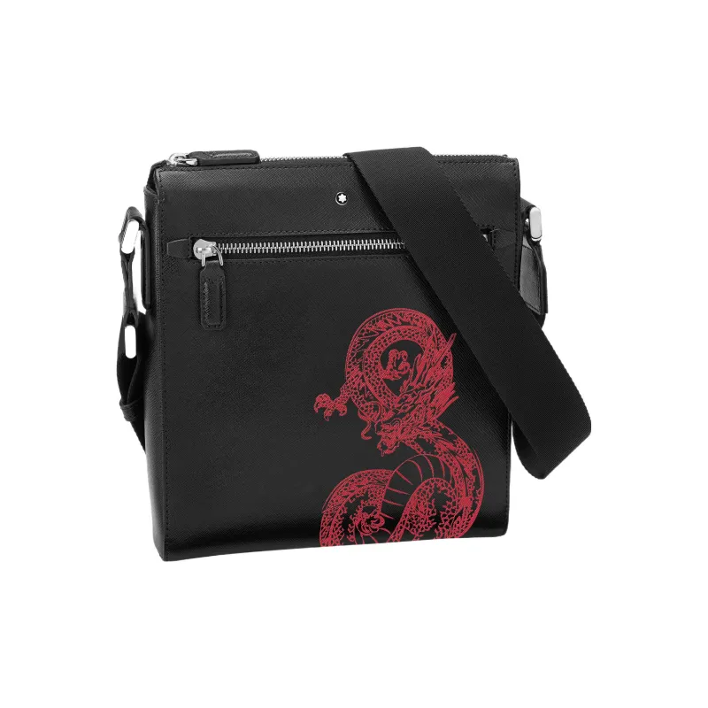 MONTBLANC Cross Grain Cow Leather Lightweight Shoulder Bag, Crossbody Bag Small Size Men's Black-4