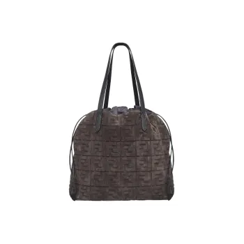 FENDI Calfskin One Shoulder Handbag Large Size Men's Gray