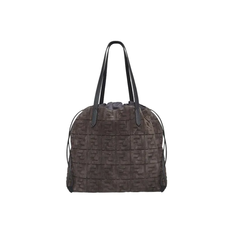 FENDI Calfskin One Shoulder Handbag Large Size Men's Gray-0