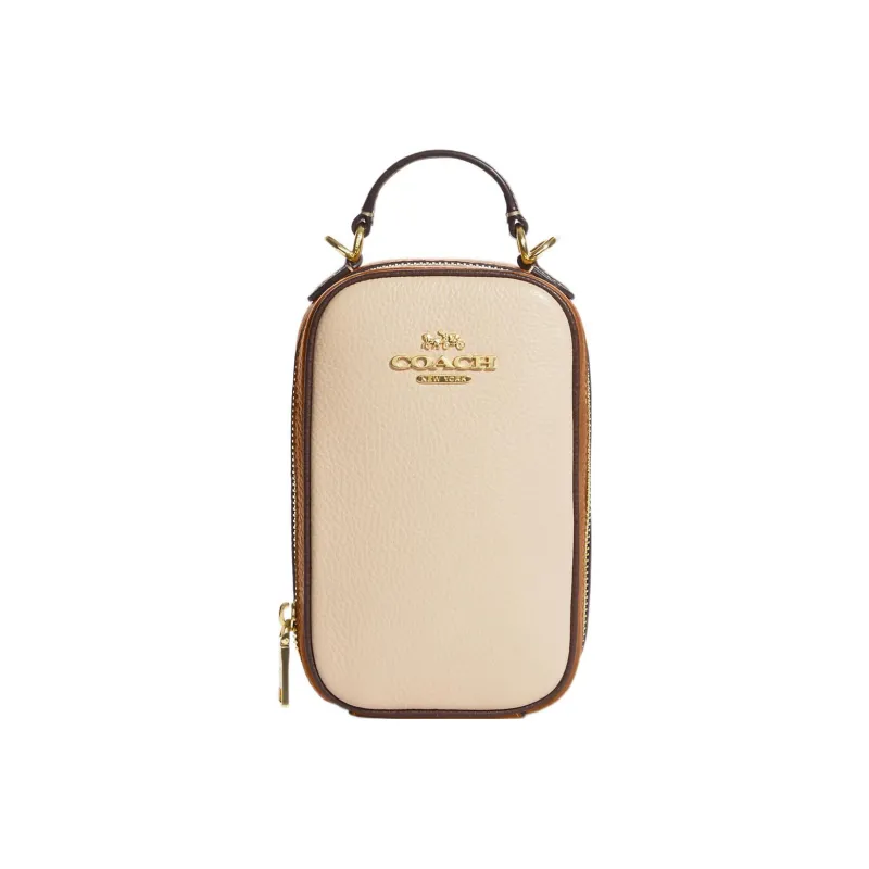 COACH Eva Cow Leather Shoulder Bag Crossbody Bag Mini Ivory White With Light Brown Accents-0