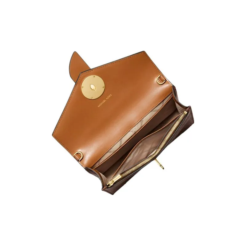 MICHAEL KORS Charm PVC With Leather Chain Bag, Shoulder Bag, Crossbody Bag Medium Size Women's Dark Brown & Brown-4