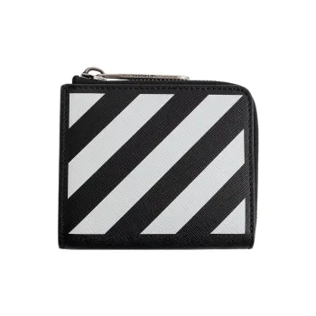 OFF WHITE Diag Print 4 Card Slot Zip Wallet Black/White