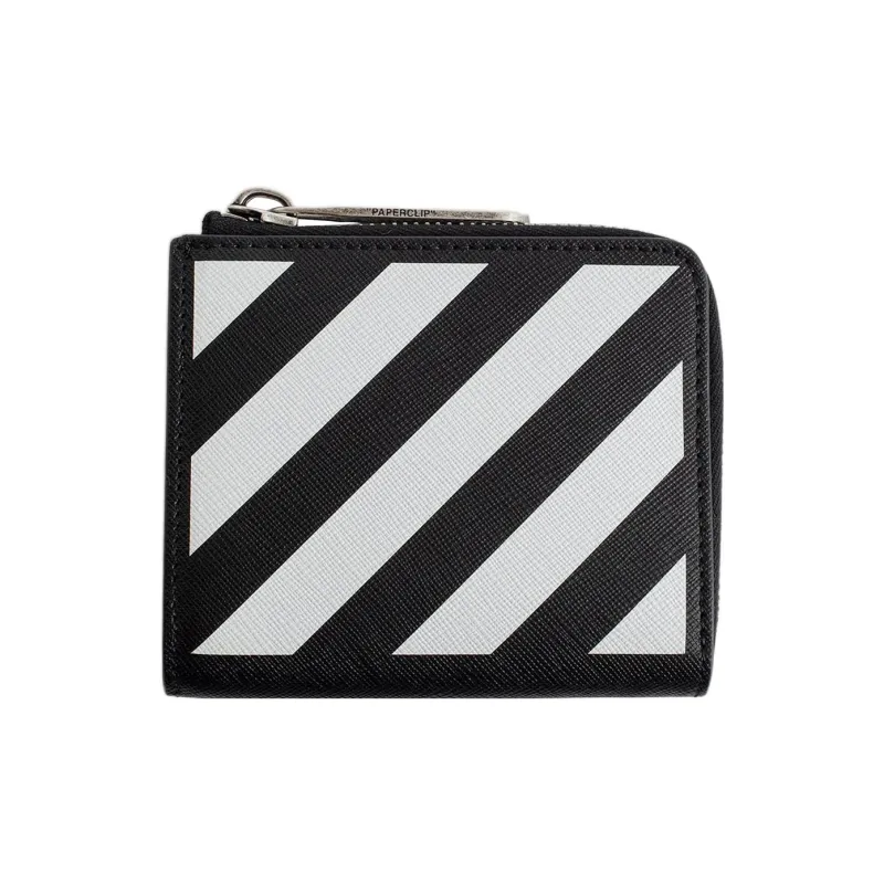 OFF WHITE Diag Print 4 Card Slot Zip Wallet Black/White-0