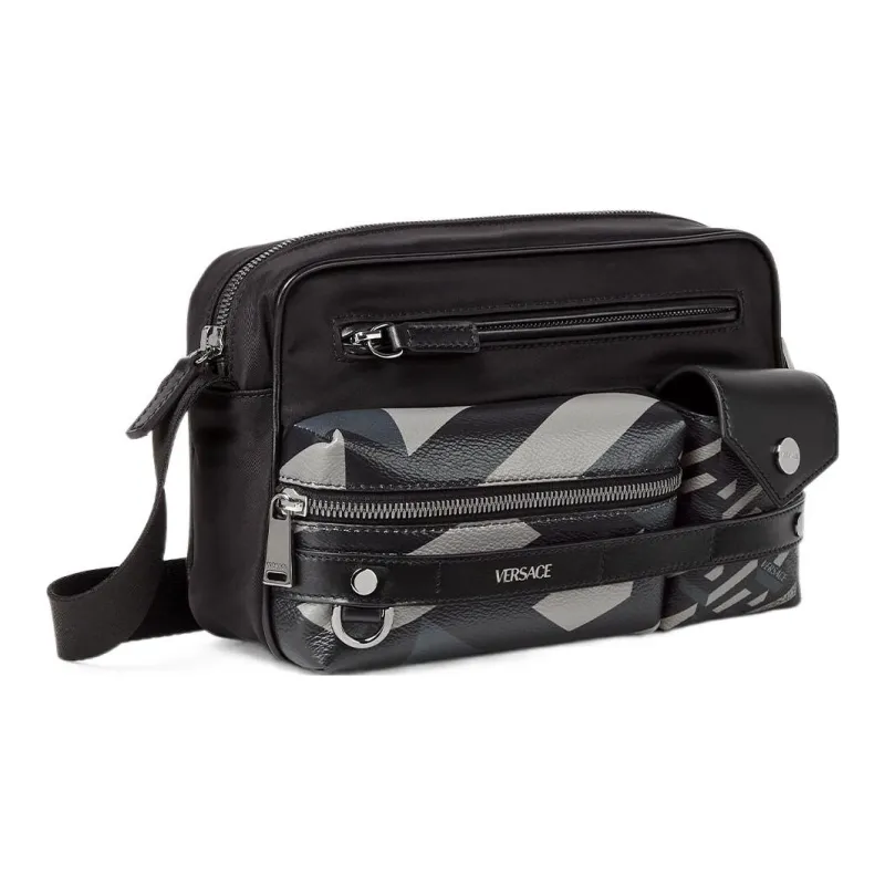 VERSACE Calfskin Trim Messenger Bag Crossbody Bag Shoulder Bag Men's Black-1