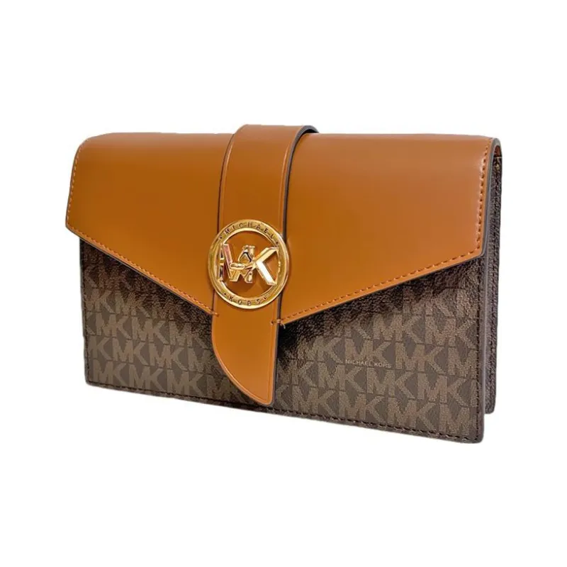 MICHAEL KORS Charm PVC With Leather Chain Bag, Shoulder Bag, Crossbody Bag Medium Size Women's Dark Brown & Brown-1