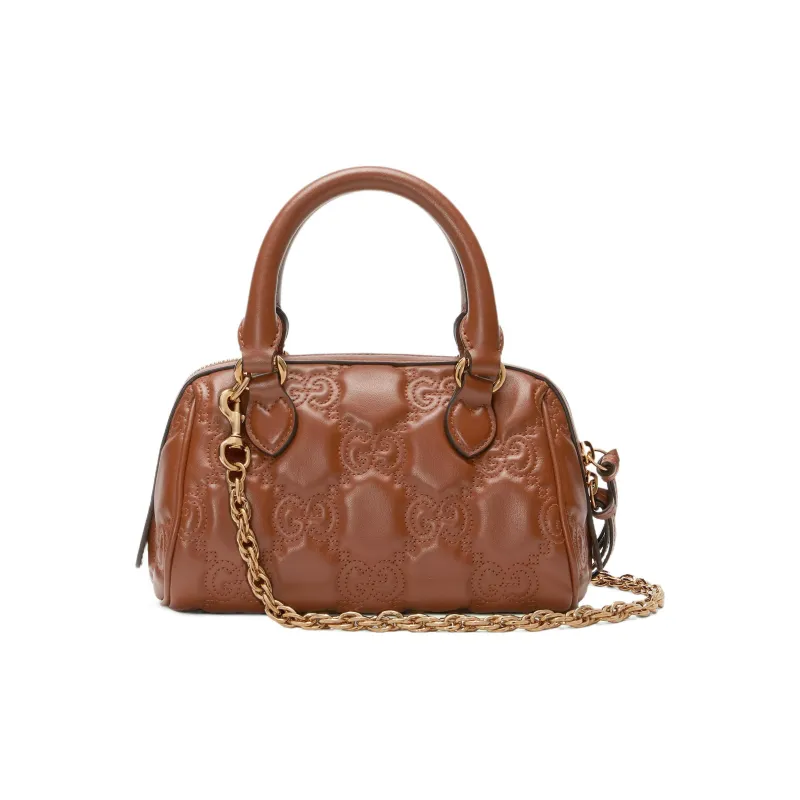 GUCCI GG Matelassé Leather Controller Boston Bag Shoulder Bags Handbags Mini Women's Light Brown-2