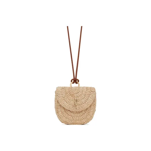 SAINT LAURENT Raffia Calfskin Crossbody Bag, Shoulder Bag Women's Beige