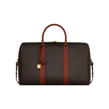 SAINT LAURENT Canvas Vegetable Tanned Leather Luggage Bag Handbag Men's Khaki Brown/Earth Brown