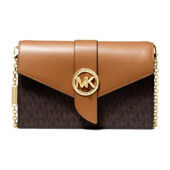 MICHAEL KORS Charm PVC With Leather Chain Bag, Shoulder Bag, Crossbody Bag Medium Size Women's Dark Brown & Brown