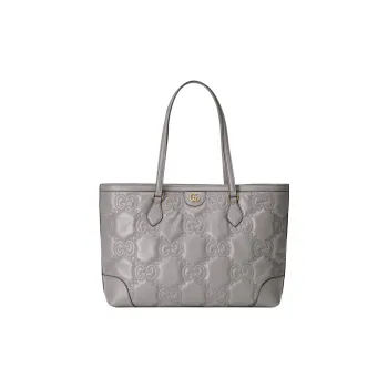 GUCCI GG Matelassé Leather Tote Shopping Bag Shoulder Bags Handbags Women's Gray