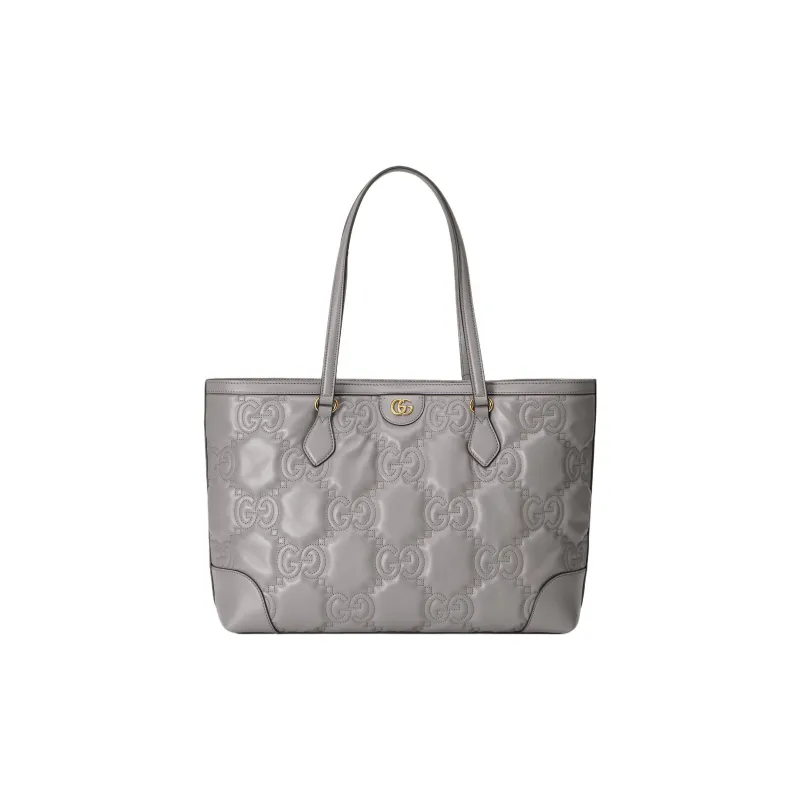 GUCCI GG Matelassé Leather Tote Shopping Bag Shoulder Bags Handbags Women's Gray-0