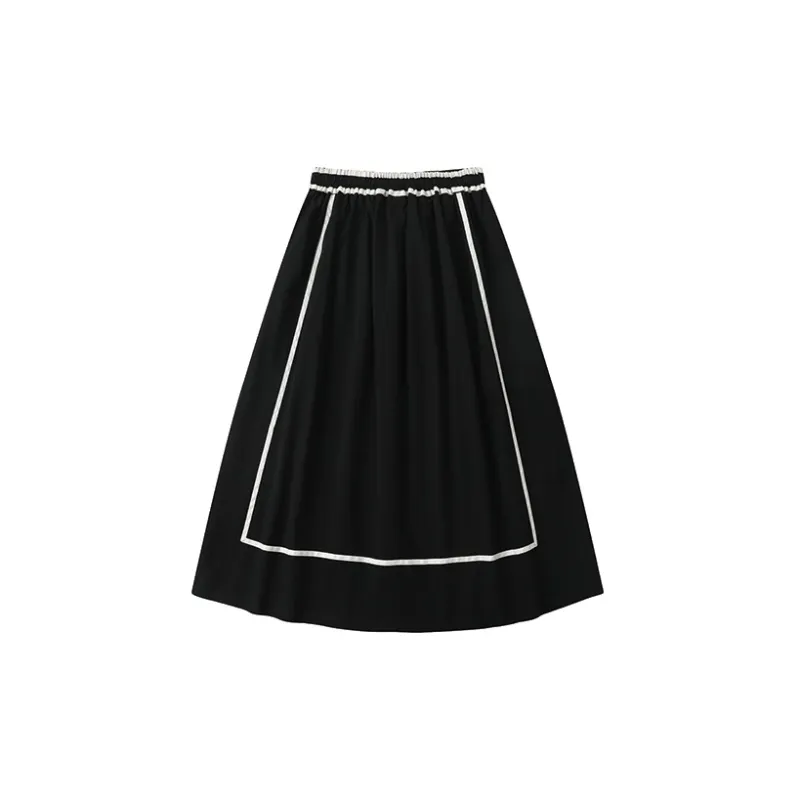 UNRETRO Casual Long Skirts Women's Black-1