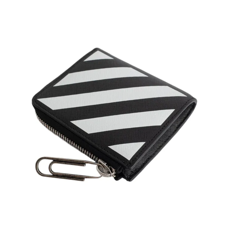 OFF WHITE Diag Print 4 Card Slot Zip Wallet Black/White-2