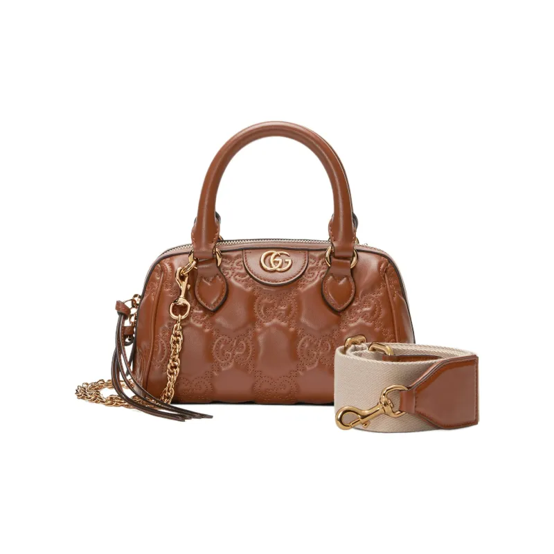 GUCCI GG Matelassé Leather Controller Boston Bag Shoulder Bags Handbags Mini Women's Light Brown-3