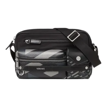 VERSACE Calfskin Trim Messenger Bag Crossbody Bag Shoulder Bag Men's Black
