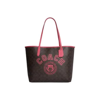 COACH City Artificial Leather Tote Bag Shopping Bag Shoulder Bag Handbag Large Size Women's Brown & Watermelon