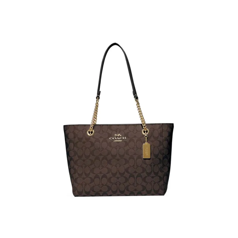 COACH Cammie Artificial Leather Tote Bag, Shopping Bag, Shoulder Bag, Handbag Large Size Women's Brown & Black-0