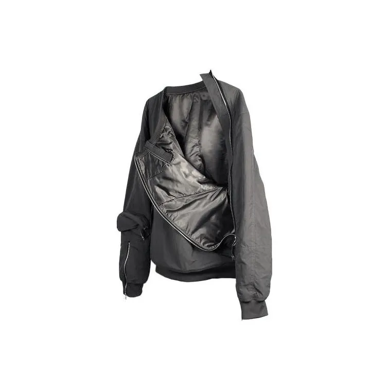 FARFROMWHAT FW22 Military 3d Pocket ZipperWay Fullover Reversible Sweatshirt Unisex Dark Gray-3