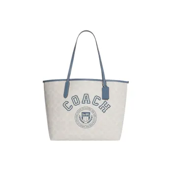 COACH City Artificial Leather Tote Bag Shopping Bag Shoulder Bag Handbag Large Size Women's Chalk White & Indigo