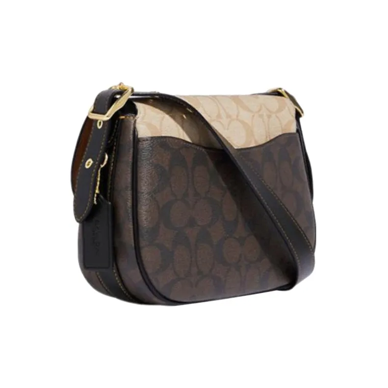 COACH Macie Artificial Leather Saddle Bag, Crossbody Bag, Shoulder Bag Medium Size Women's Light Khaki & Brown-2