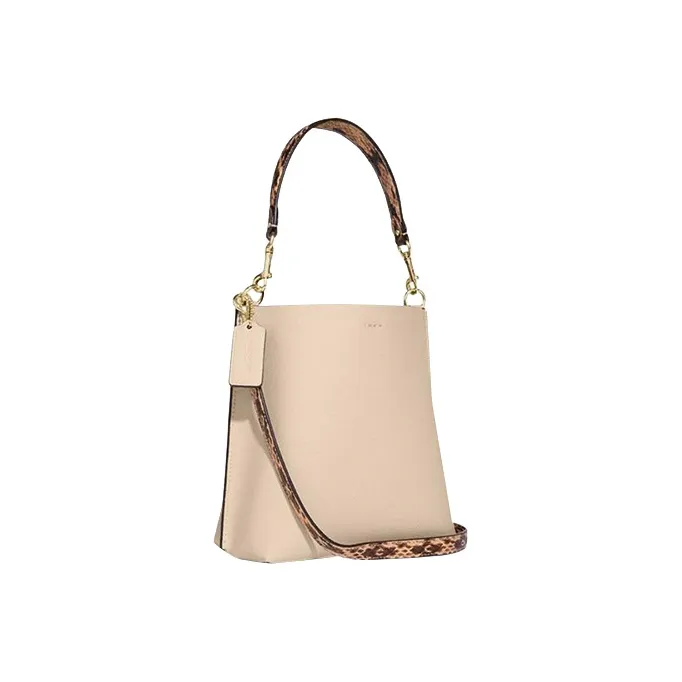 COACH Mollie Cow Leather Bucket Bag, Shoulder Bag, Handbag Trumpets Women's Ivory White-1