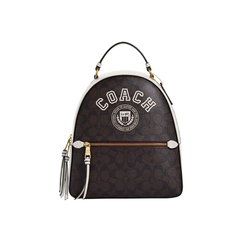 COACH Jordyn Artificial Leather Backpack Large Size Women's Brown & Chalk White-0