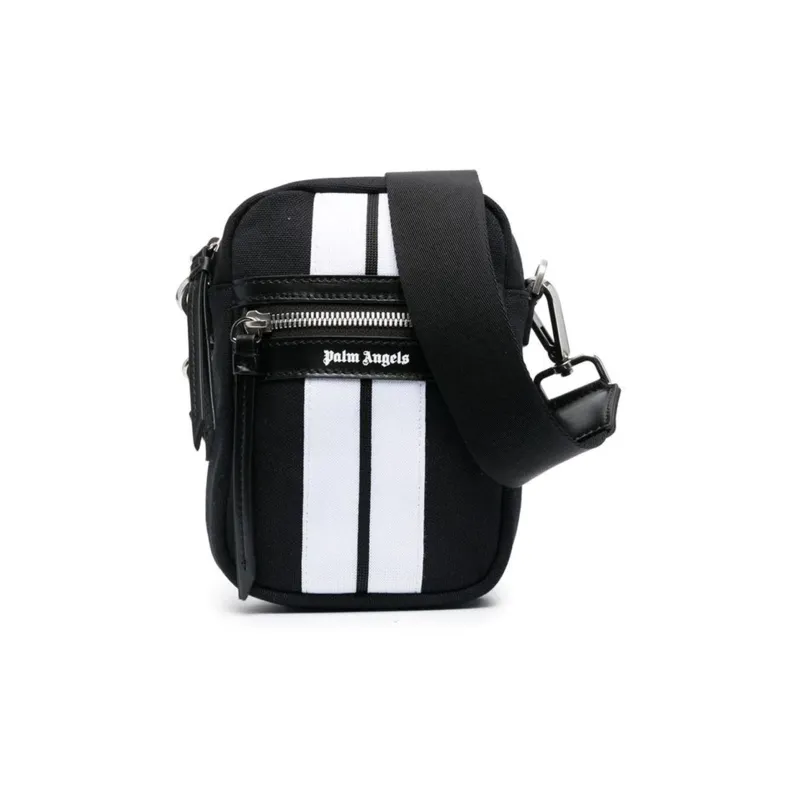 PALM ANGELS Cotton With Calfskin Trim Shoulder Bag Crossbody Bag Men's Black-0