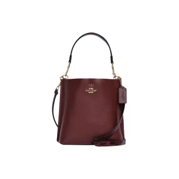 COACH Mollie Cow Leather Bucket Bag, Shoulder Bag, Crossbody Bag, Handbag Small Size Women's Burgundy
