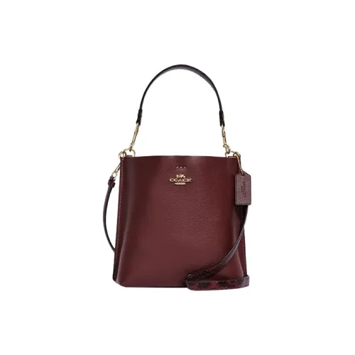 COACH Mollie Cow Leather Bucket Bag, Shoulder Bag, Crossbody Bag, Handbag Small Size Women's Burgundy
