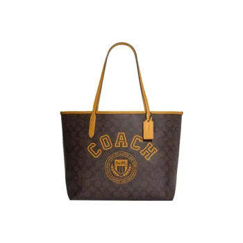 COACH City Artificial Leather Tote Bag Shopping Bag Shoulder Bag Handbag Large Size Women's Brown And Yellow