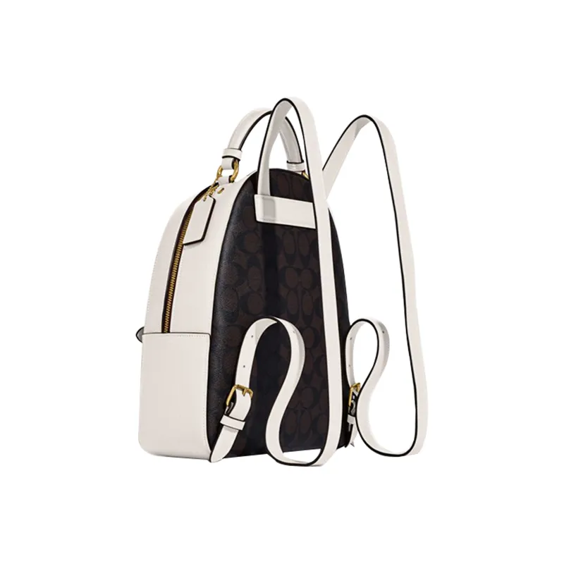 COACH Jordyn Artificial Leather Backpack Large Size Women's Brown & Chalk White-1
