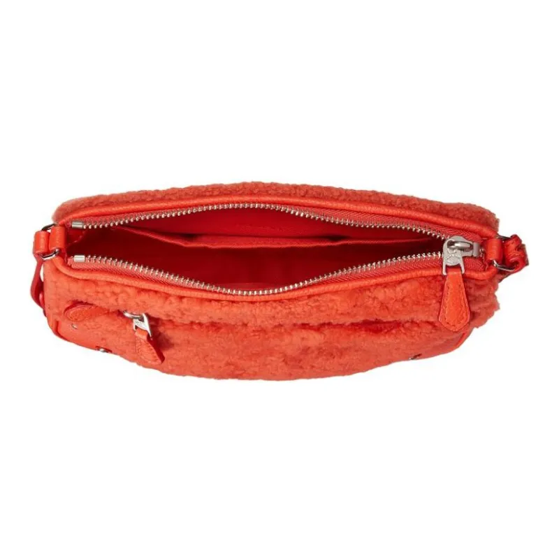 COACH Rhyder Pebbled Leather With Plush Shearling Shoulder Bag Crossbody Bag Women's Bright Orange-4