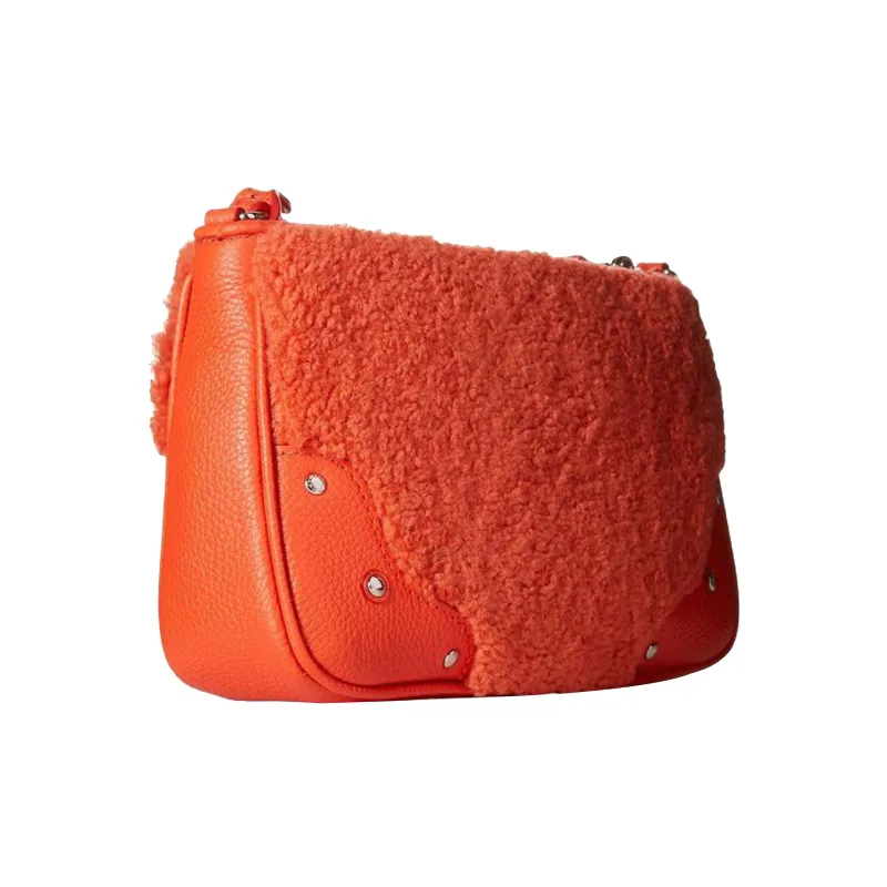 COACH Rhyder Pebbled Leather With Plush Shearling Shoulder Bag Crossbody Bag Women's Bright Orange-2
