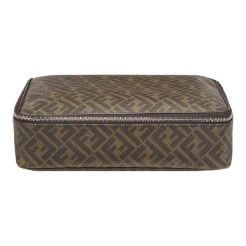 FENDI Cow Leather Patchwork Travel Bag Storage Box Large Size Men's Brown