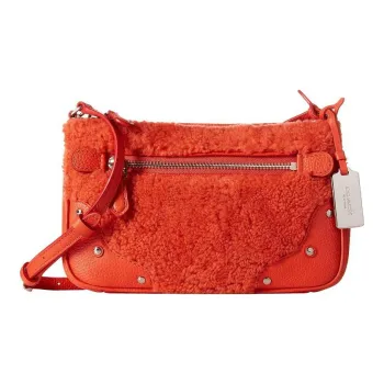 COACH Rhyder Pebbled Leather With Plush Shearling Shoulder Bag Crossbody Bag Women's Bright Orange