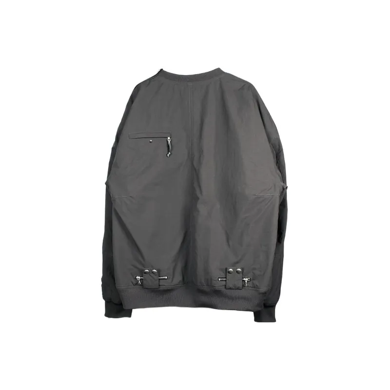 FARFROMWHAT FW22 Military 3d Pocket ZipperWay Fullover Reversible Sweatshirt Unisex Dark Gray-1