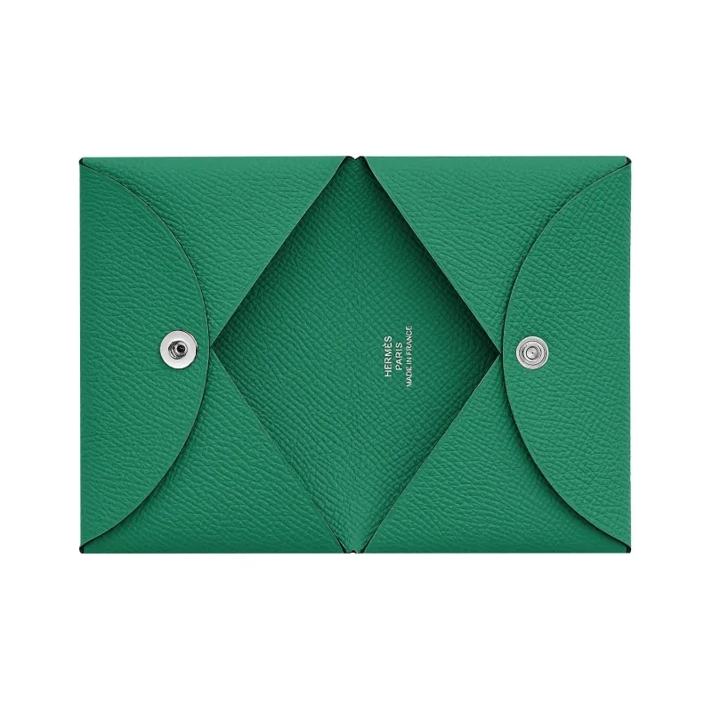 HERMES Epsom Calfskin Business Card Holder Zero Wallet Card Holder Women's O6 Vert Jade Emperor Green-1