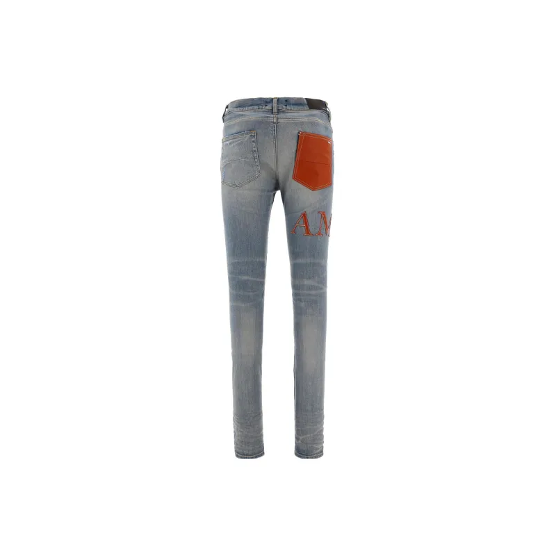 AMIRI Leather Stitch Logo Clay Indigo Jean-1