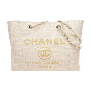 CHANEL Tweed Leather Tote Bag, Shopping Bag, Shoulder Bag, Handbag Women's Milk White